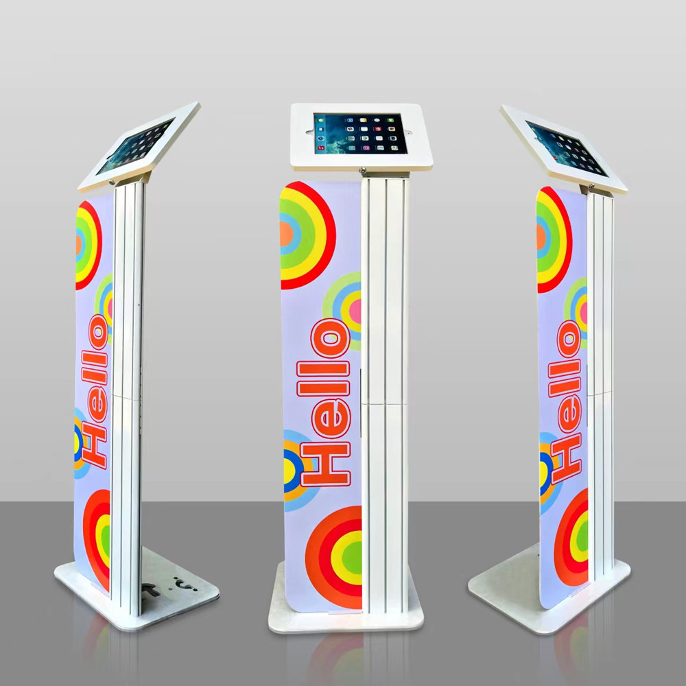 Trade Show Floor Free Standing Security tablet pc Enclosure rotating floor stand kiosk for ipad