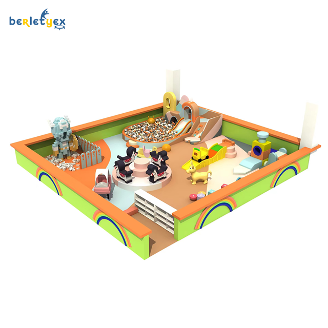 Indoor Kids Soft Play Equipment Playground Rotating Merry Go Around Animal Toys Carousel Rides Amusement Wooden Soft Playhouse