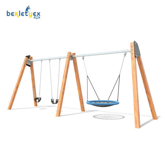 Berletyex competitive price outdoor patio kids platform wood swing set hanging chair for backyard