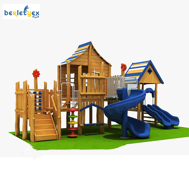 Multi-Functional Children Climbing Frame Kids Slide and Swing Set Garden Wooden Outdoor Wood Playground Custom Patio Slides