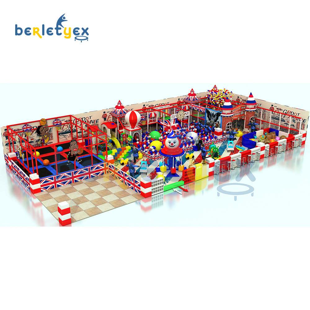 Berletyex kids jumping trampoline soft play area swing set climbing ropes castle indoor playground slide for sale