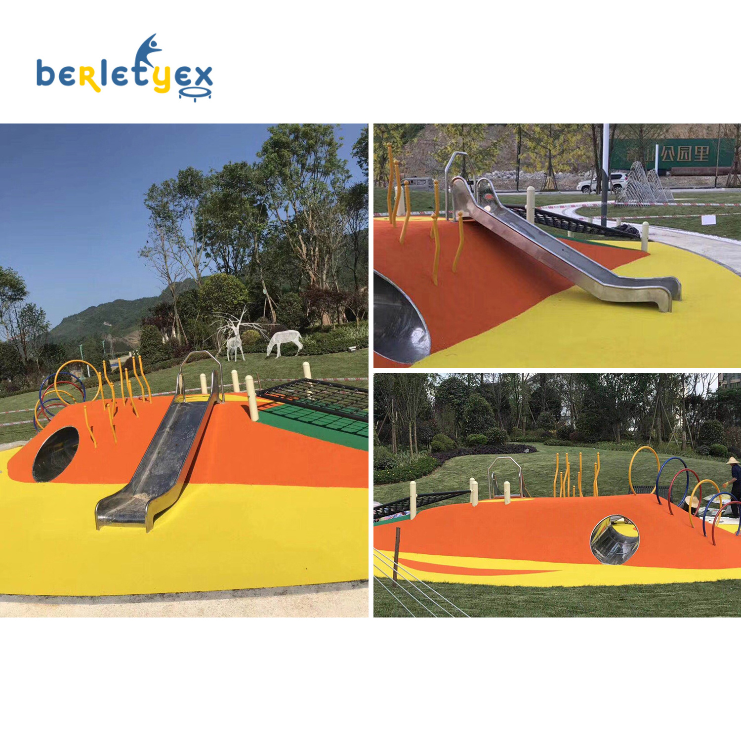 Berletyex commercial grade custom metal stainless steel spirals tube slide playground for adults