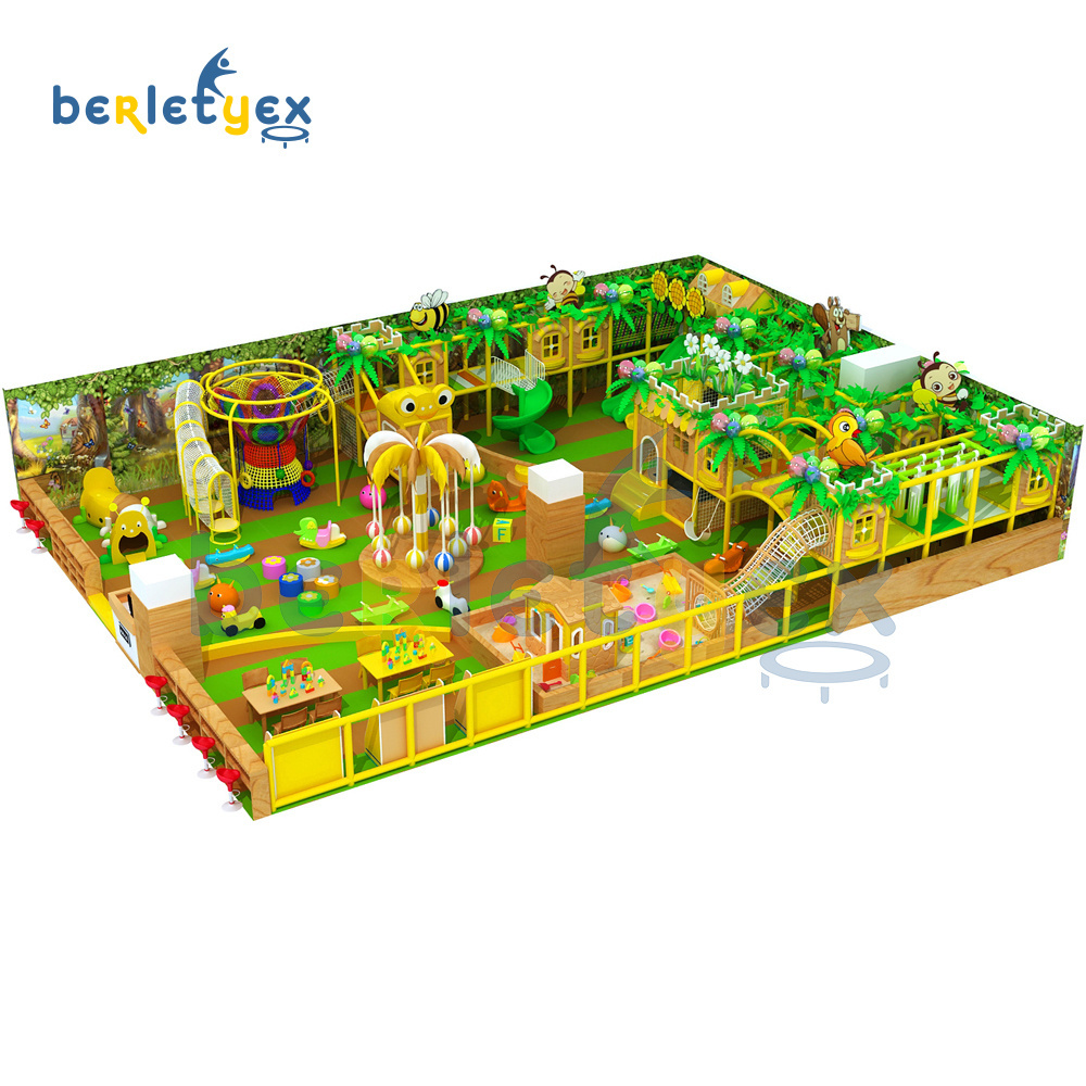 Big commercial indoor playground equipment for kids soft play sponge children slides merry-go-round spinner spaceship