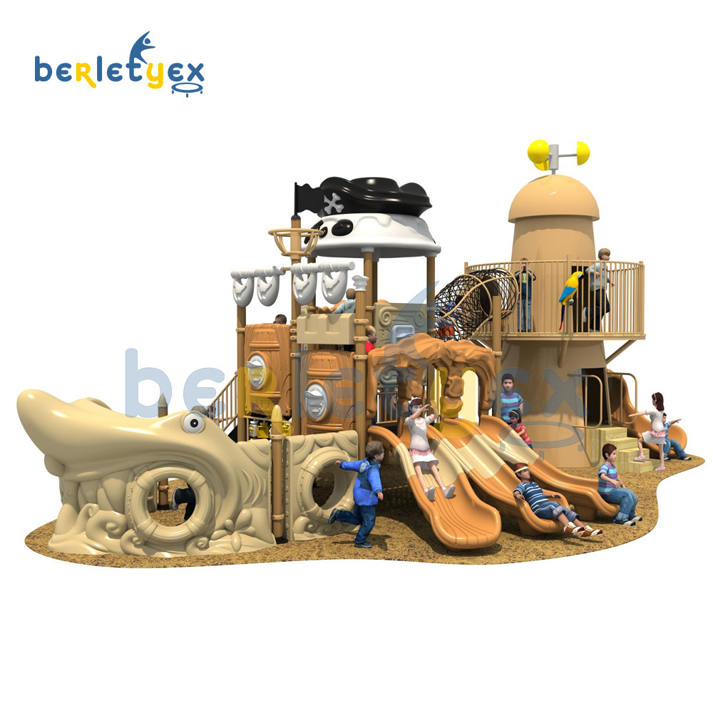 Berletyex Outdoor Playground with Pirate Ship Slide Kids Swing and Plastic Slides for Toddlers