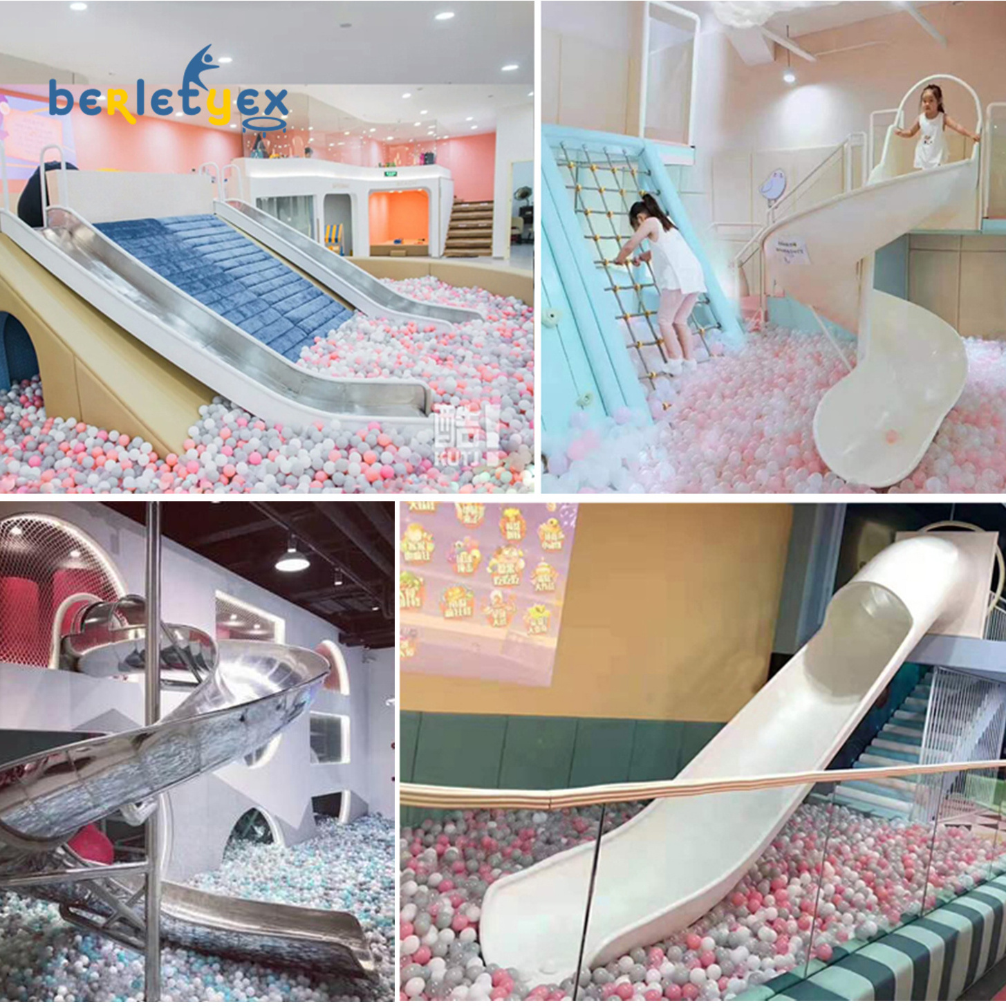 Berletyex adult stainless steel giants slip and slide spirals tube amusement park rides big play slide kids playhouse playground