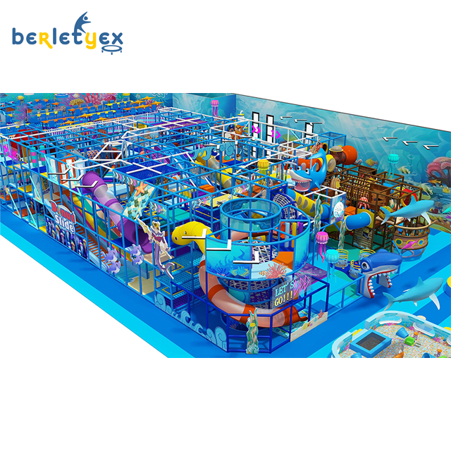 Commercial Large Scale Indoor Underwater World Shark Style Playground Amusement Kids Foam Blocks Soft Play Trampoline Jump Area