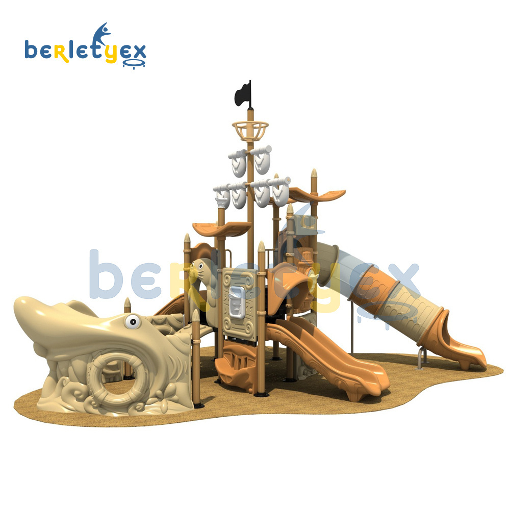 Berletyex Outdoor Playground with Pirate Ship Slide Kids Swing and Plastic Slides for Toddlers