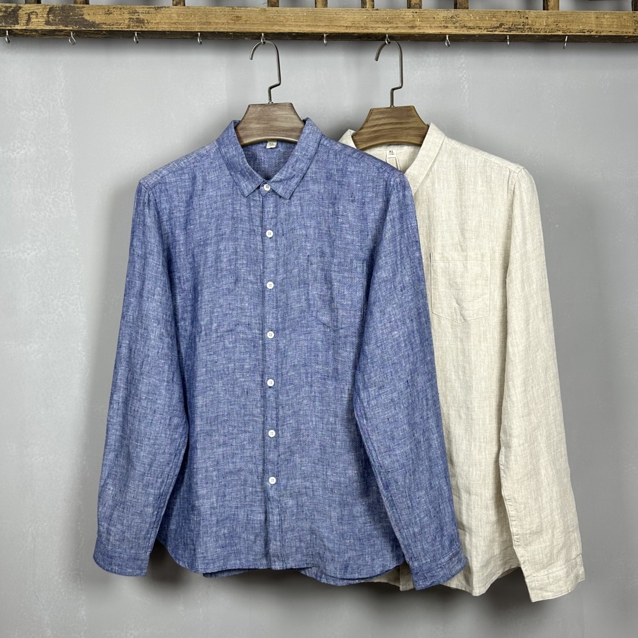 Wholesale  Turndown Collar Button Down Loose Comfortable Breathable Long Sleeved Men's Linen Shirt for Leisure Time