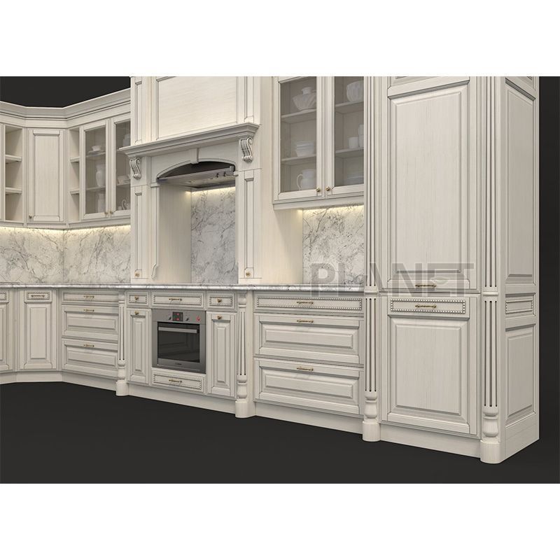 Modular Kitchen Pull Down Storage Ready to Assemble Classic White Oak Wood Kitchen Cabinets China