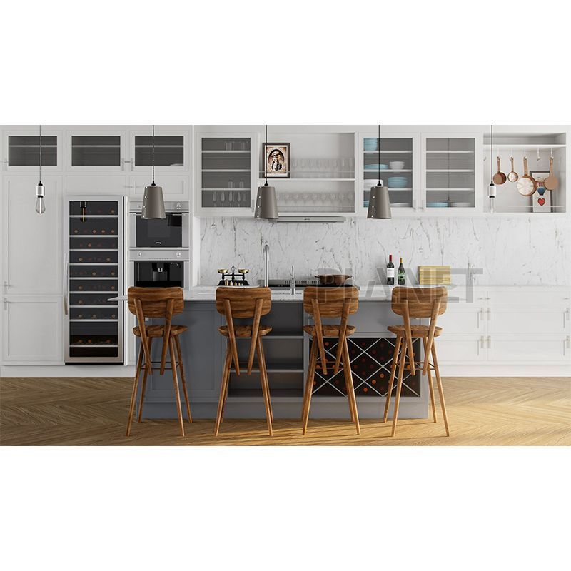 Factory Direct Modern Design Simple Full Pantry Direct Modular Island White PVC Shaker Kitchen Cabinet