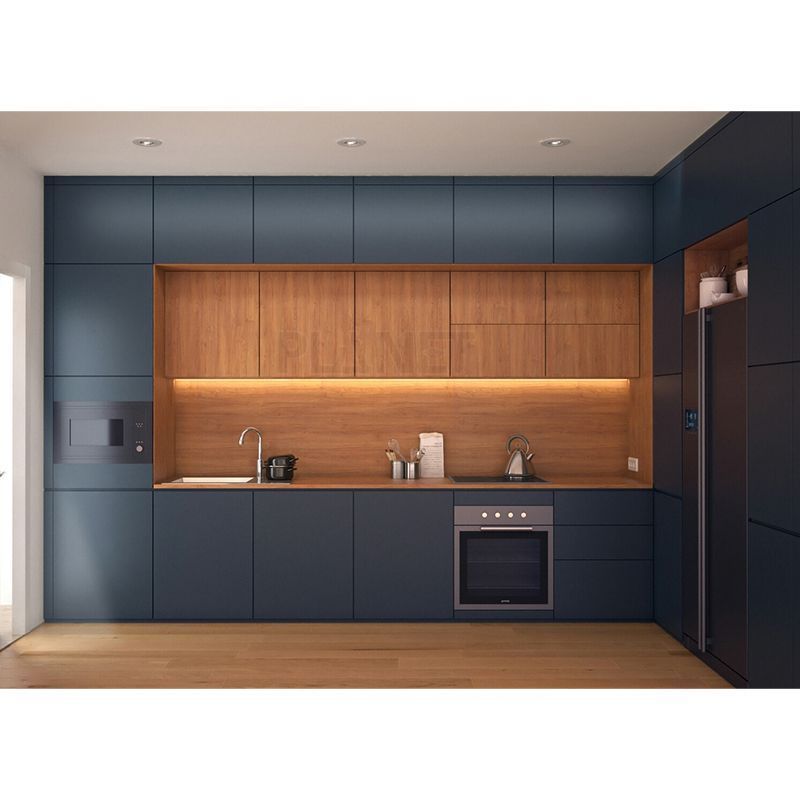 New Modern Wooden Veneer Matt Lacquer Finished Black Kitchen Cabinet Designs