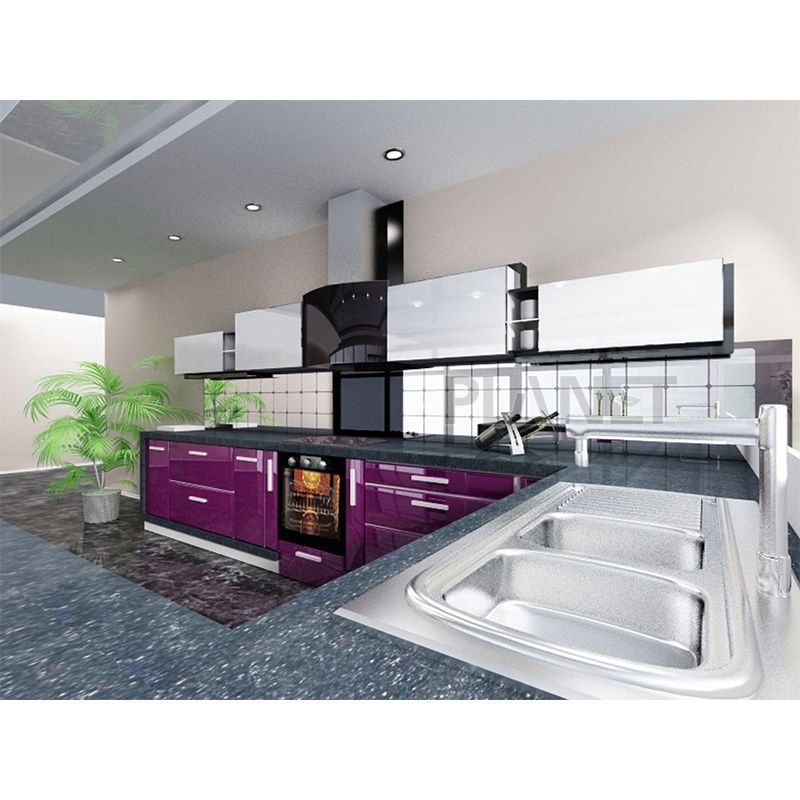 Light purple kitchen cabinet spain kitchen cabinet with range hood in the corner