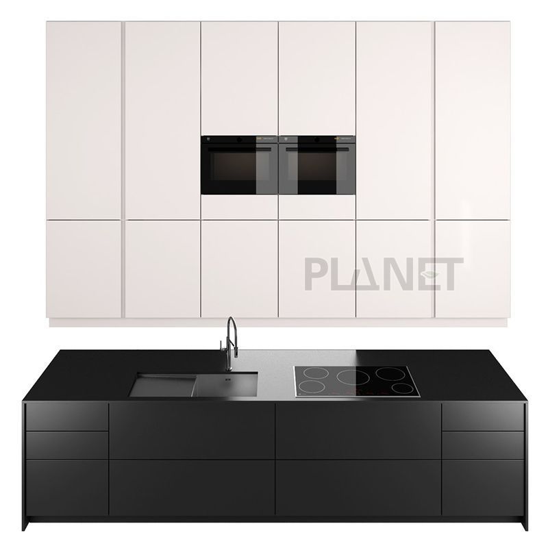 New Design Popular Black Mixed White PVC HPL Laminate Materials Kitchen Cabinet Australia Fitted Kitchen Cabinet Full Set