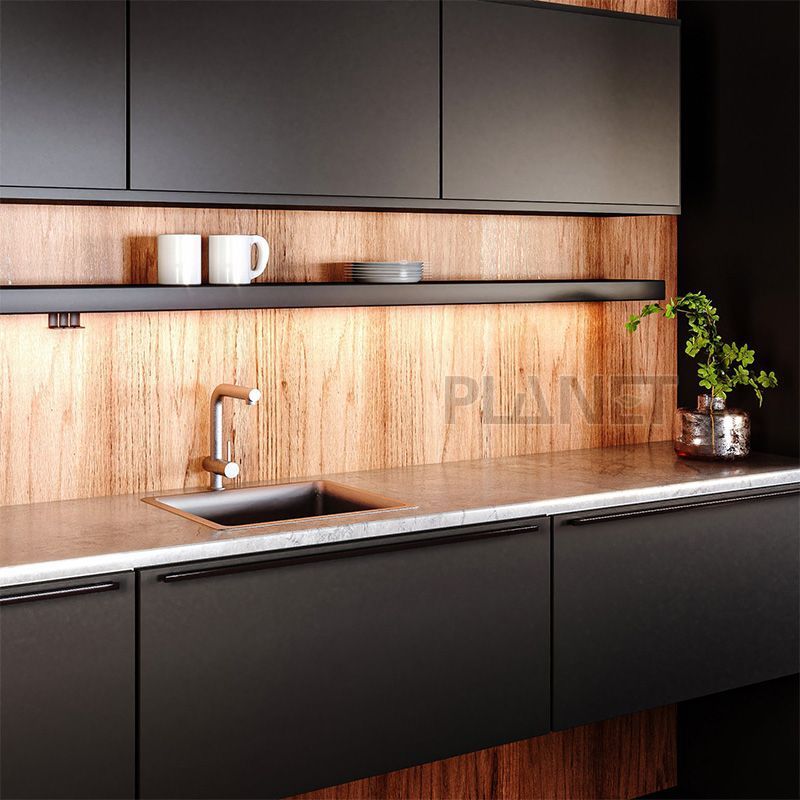 Luxury Simple Design Black Melamine Kitchen Cabinet with Island Cuisine Complte Open Kitchen Cabinet