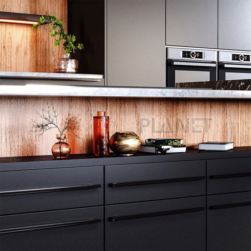 Luxury Simple Design Black Melamine Kitchen Cabinet with Island Cuisine Complte Open Kitchen Cabinet