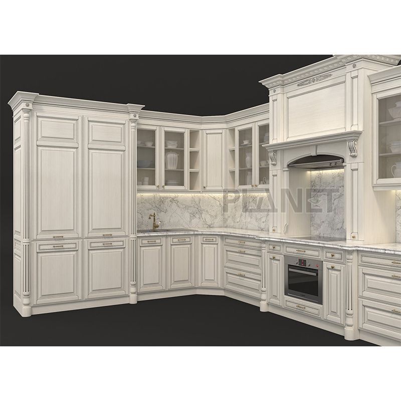 Modular Kitchen Pull Down Storage Ready to Assemble Classic White Oak Wood Kitchen Cabinets China