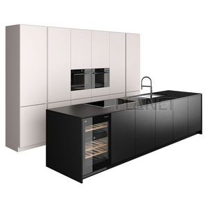 New Design Popular Black Mixed White PVC HPL Laminate Materials Kitchen Cabinet Australia Fitted Kitchen Cabinet Full Set