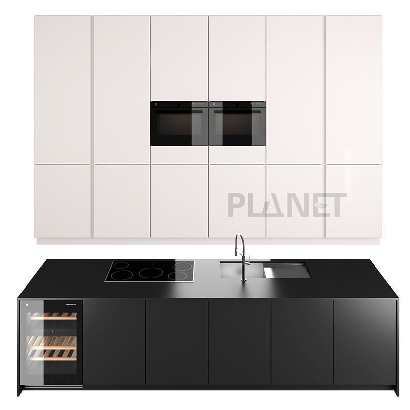 New Design Popular Black Mixed White PVC HPL Laminate Materials Kitchen Cabinet Australia Fitted Kitchen Cabinet Full Set