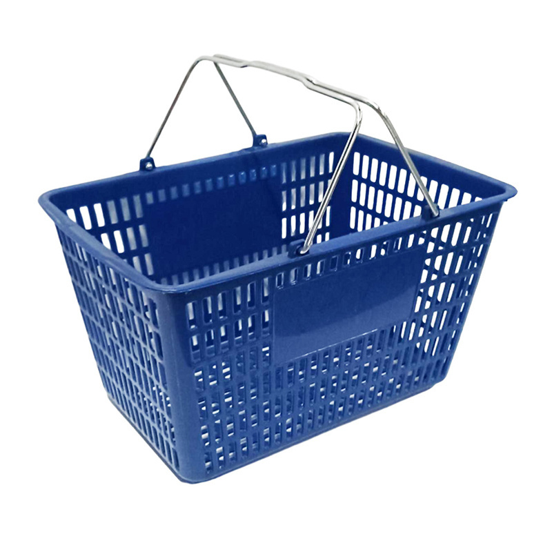 Heavy Duty 595*385*295 80l Grocery Store Supermarket Shopping Hand Plastic Baskets Sets With Metal Handle For Sale