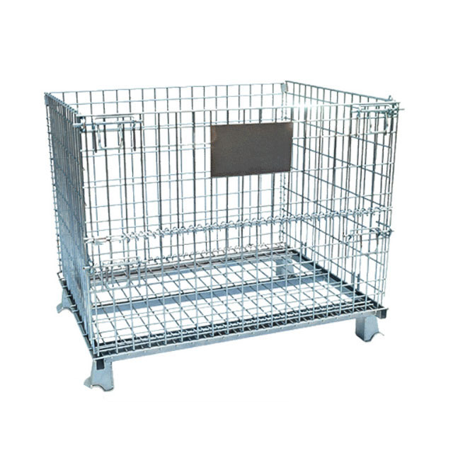 Industrial material handling stackable welded steel transport metal collapsible wire mesh pallet cage