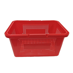 Heavy Duty 595*385*295 80l Grocery Store Supermarket Shopping Hand Plastic Baskets Sets With Metal Handle For Sale