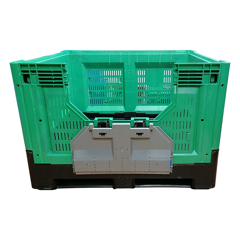 Heavy Duty large hdpe vented vegetable fruits bulk storage stackable foldable collpasible plastic pallet box with side door