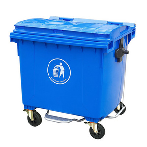 Outdoor garbage bin 1100L plastic trash can waste trolley bin with wheels