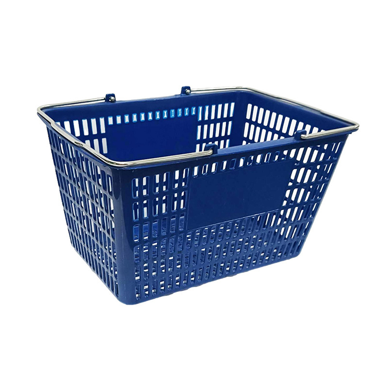 Heavy Duty 595*385*295 80l Grocery Store Supermarket Shopping Hand Plastic Baskets Sets With Metal Handle For Sale