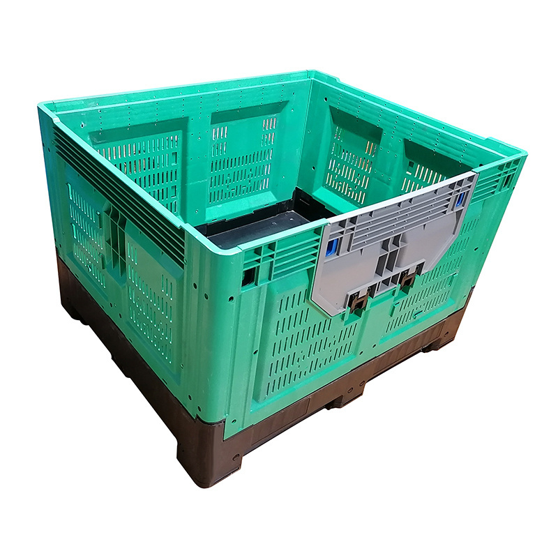 Heavy Duty large hdpe vented vegetable fruits bulk storage stackable foldable collpasible plastic pallet box with side door