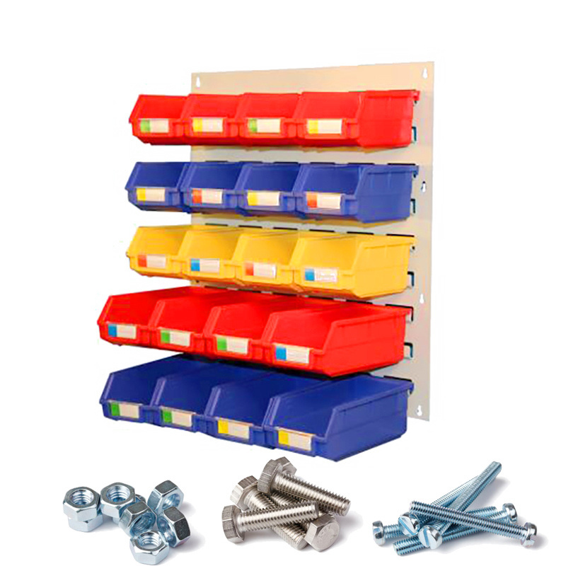 Warehouse PP Stack and Hang Tool Parts Screw Storage Bin to Self Shelf Tray for Parts Organize