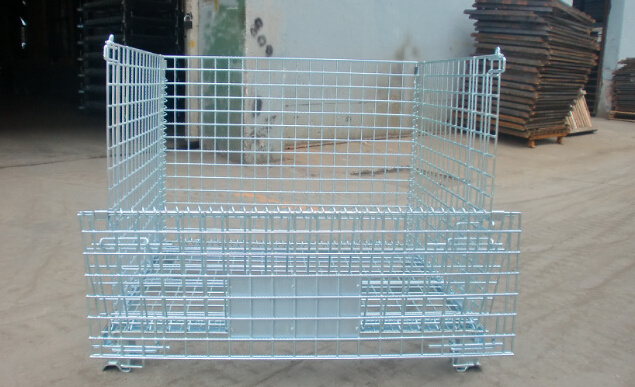 Industrial material handling stackable welded steel transport metal collapsible wire mesh pallet cage