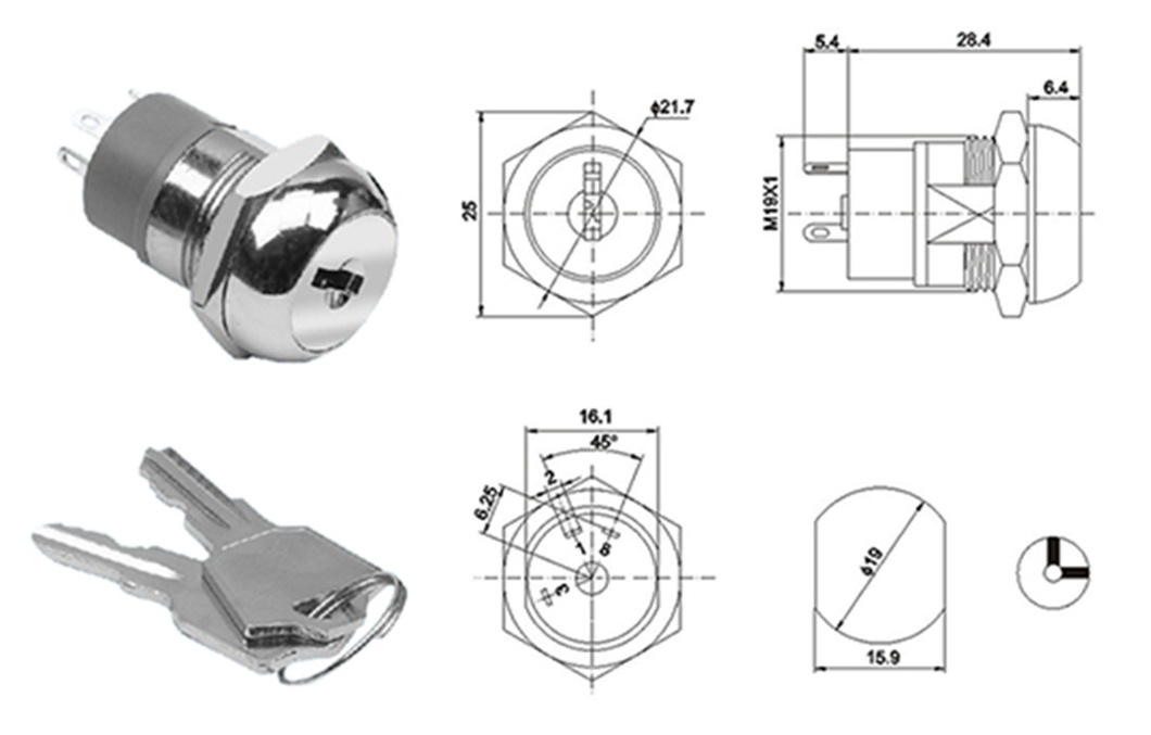 Metal series industrial key lock electrical door switch