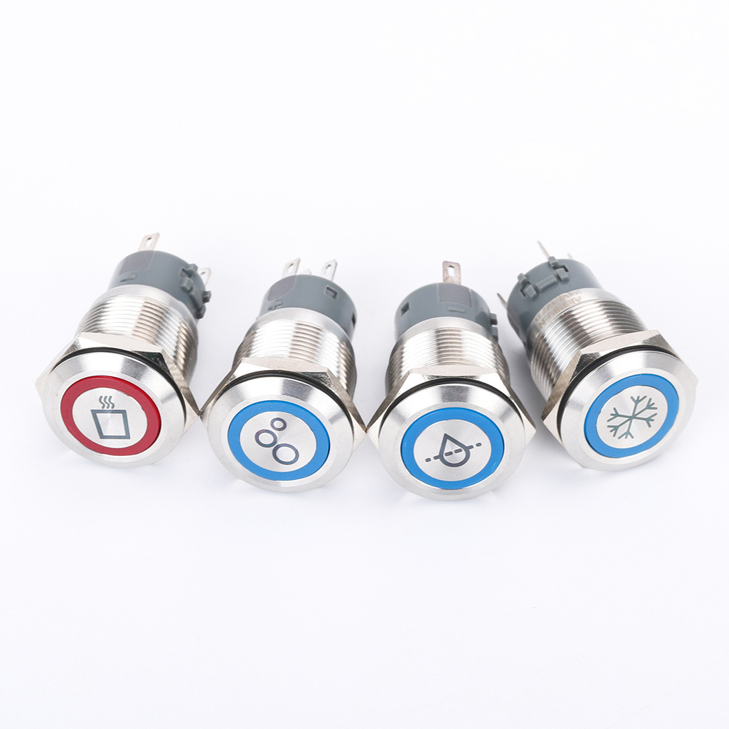 ABILKEEN Top Quality Customized Symbol 19MM Flat Head Momentary Metal Push Button Switch B Series Push Button with LED Ring