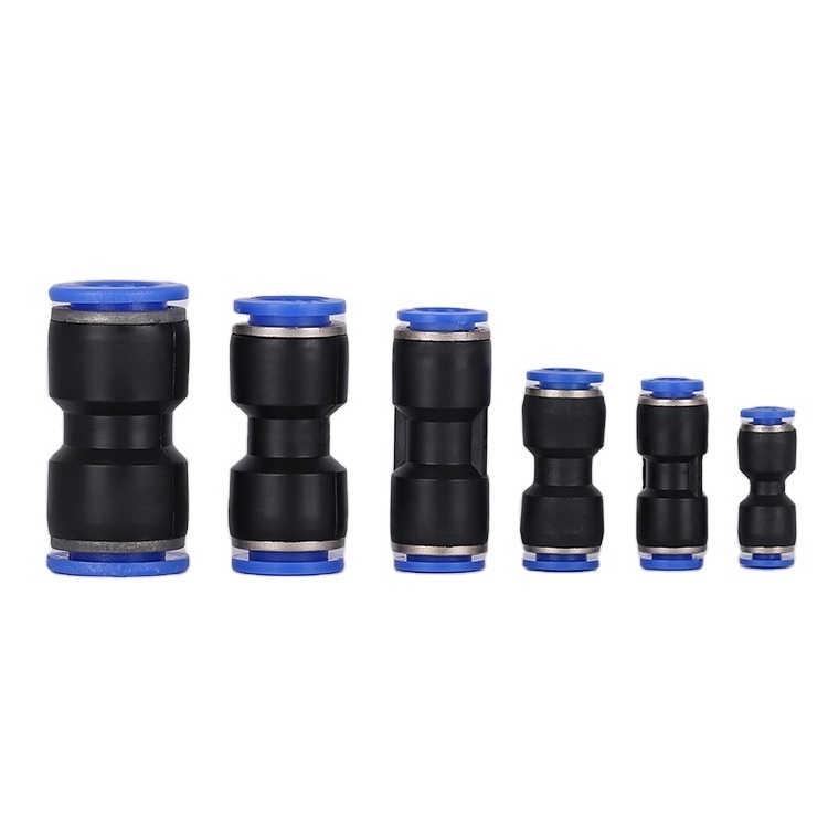 PU Straight Union Black Quick Tube Connector One Touch Push in Pipe Air Plastic Pneumatic Fitting