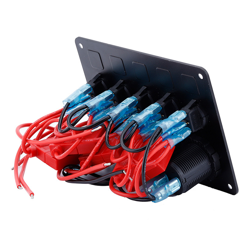 Digital 12v Socket 5 Gang IP68 LED Charger Dual USB Panel Car Boat Marine Rocker Switch Panel With Voltmeter