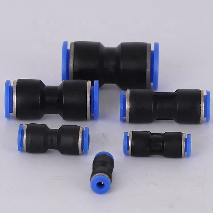 PU Straight Union Black Quick Tube Connector One Touch Push in Pipe Air Plastic Pneumatic Fitting