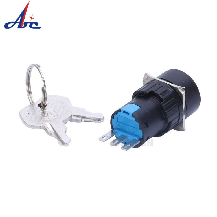 16mm Rotary Switch Round Head Waterproof Button 3 Pins 2 Position Selector Switch OFF ON Electronic Metal Key Lock Switch