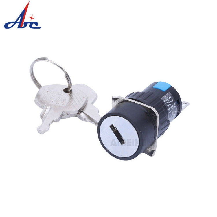 16mm Rotary Switch Round Head Waterproof Button 3 Pins 2 Position Selector Switch OFF ON Electronic Metal Key Lock Switch