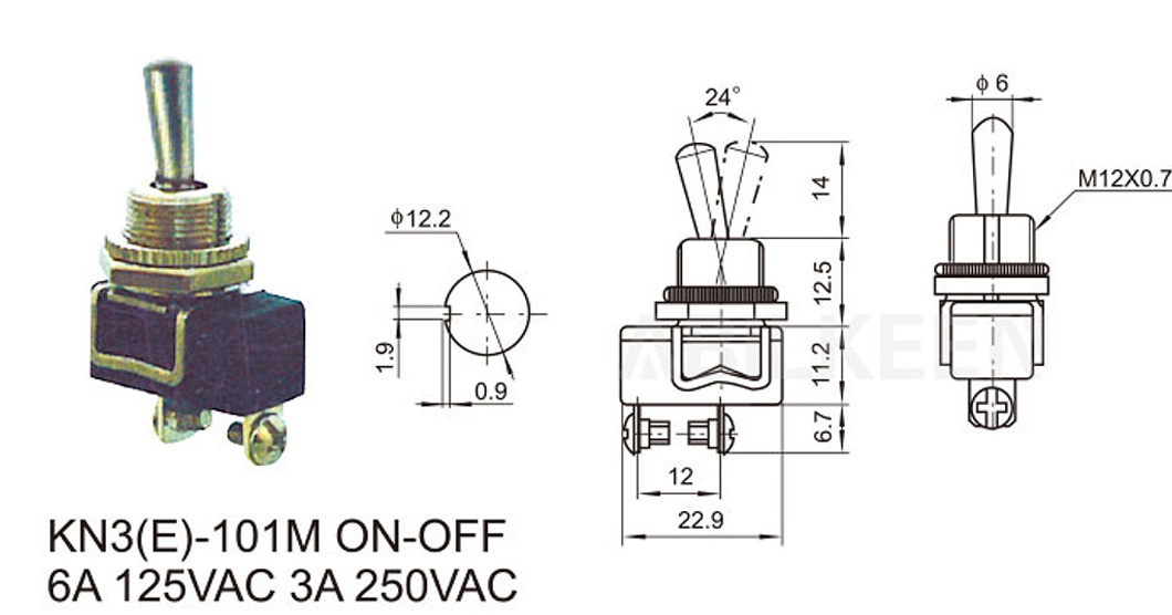 ABILKEEN Current 3A/6A Toggle Switch Function ON-OFF Diameter 13mm Toggle Switch