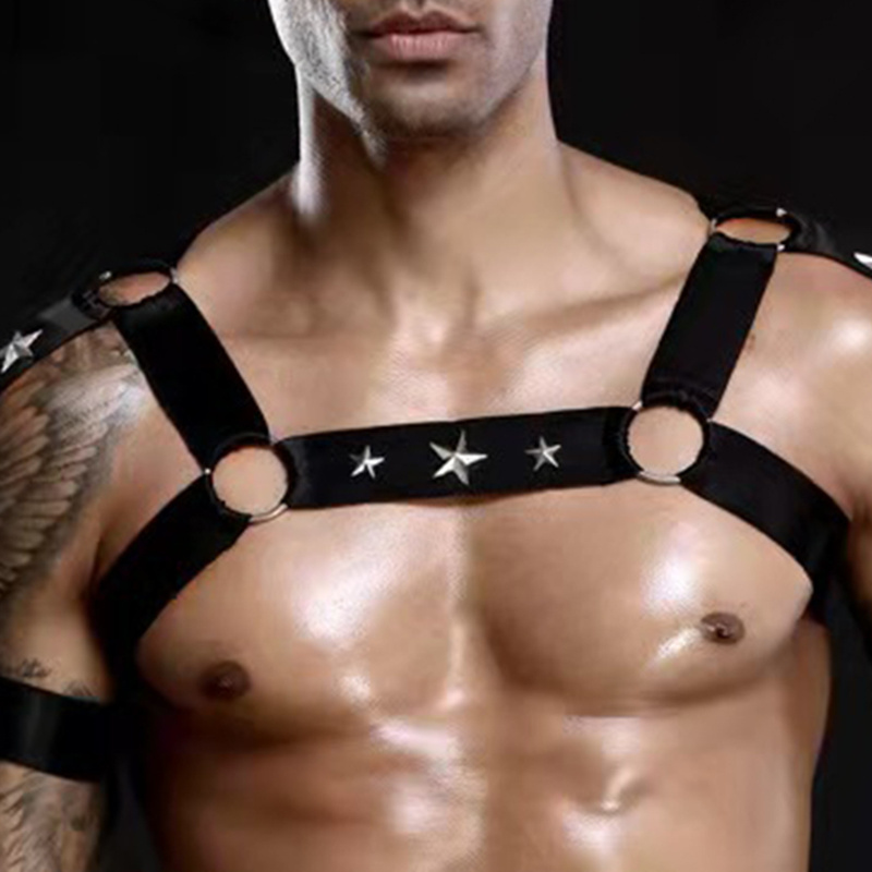 Sexy Men O-Ring X-Back Bondage Top And Leather Harness Belt Thong Sex Lingerie Underwear Set Men