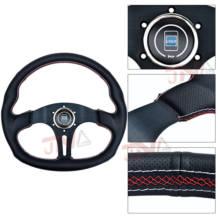 14inch 350mm Universal D Shape Leather Steering Wheel Sim Racing Gaming Steering Wheel