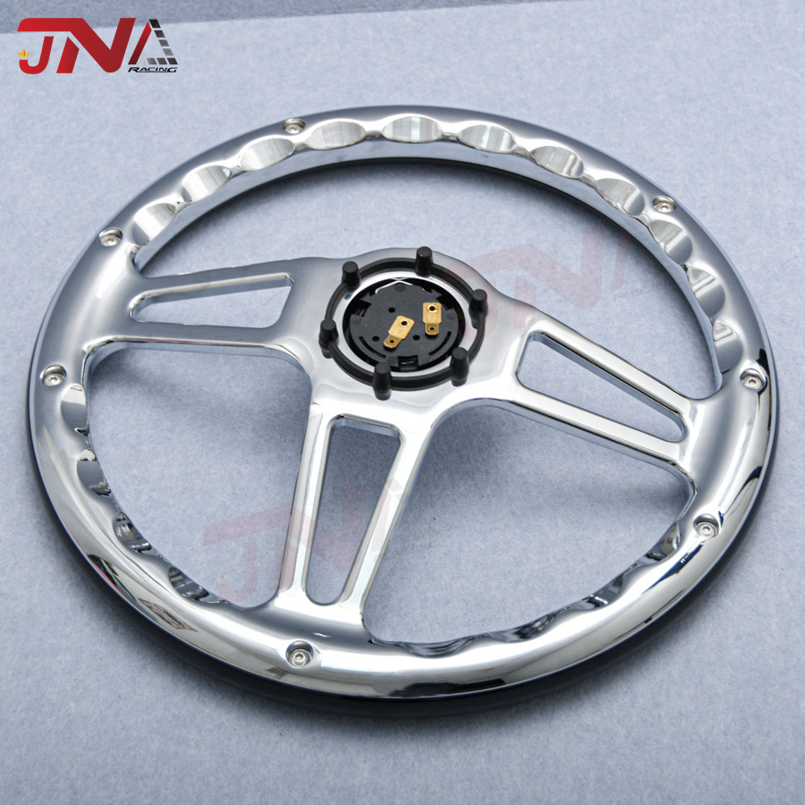 14inch 350mm Polished Chrome Spoke Black ABS Steering Wheel Universal Classic Sports Steering Wheel