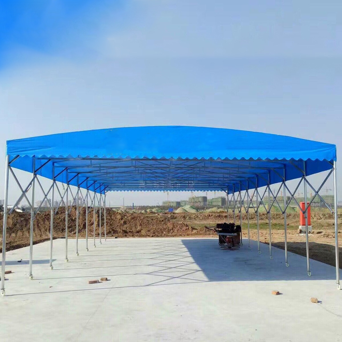 Sunshade for highway concrete curing push and pull sliding tent against wind and snow