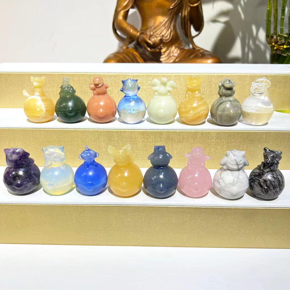 Hot Sales Natural Rose Quartz Pokemons Pokeball Carvings Healing Stones Pikachu Carving For Gifts