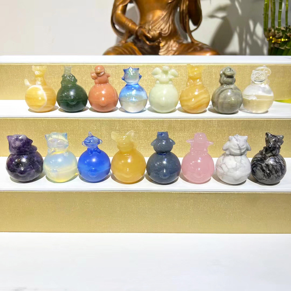 Hot Sales Natural Rose Quartz Pokemons Pokeball Carvings Healing Stones Pikachu Carving For Gifts