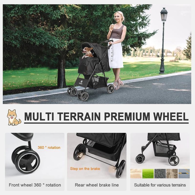 Wholesale Customized Four Wheels Luxury Folding Pet Stroller Cat Dog Stroller for Large Medium Small Dogs Cats