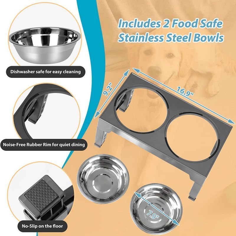 New Arrival 5 Height Adjustable Raised  Elevated Dog Bowls with Stainless Steel Dog Food Bowl and Slow Feeder Dog Bowl