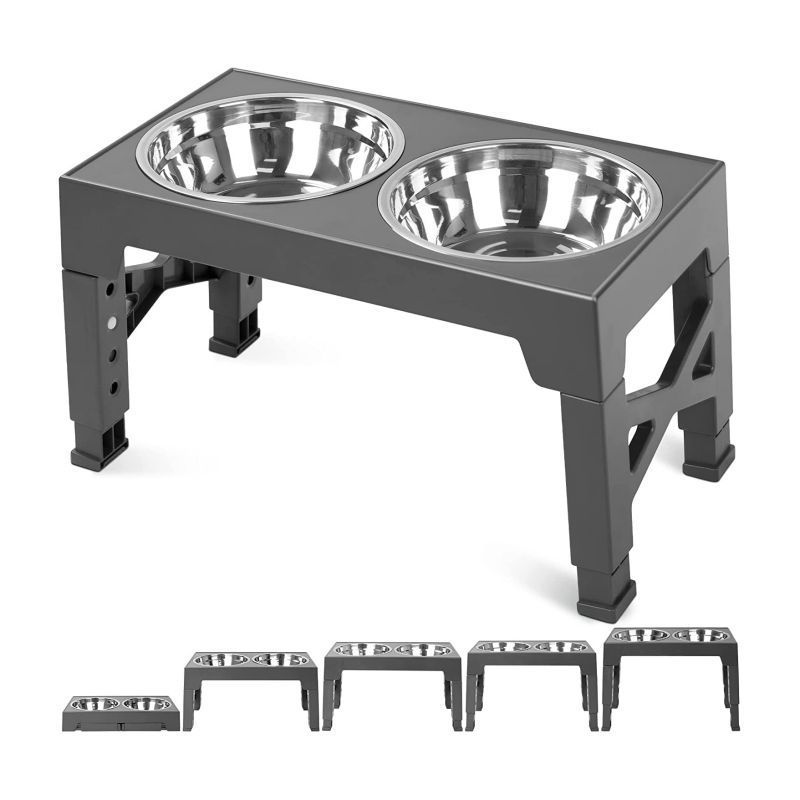 New Arrival 5 Height Adjustable Raised  Elevated Dog Bowls with Stainless Steel Dog Food Bowl and Slow Feeder Dog Bowl