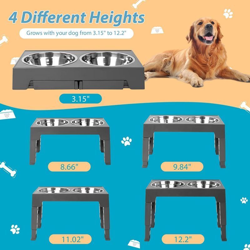 New Arrival 5 Height Adjustable Raised  Elevated Dog Bowls with Stainless Steel Dog Food Bowl and Slow Feeder Dog Bowl