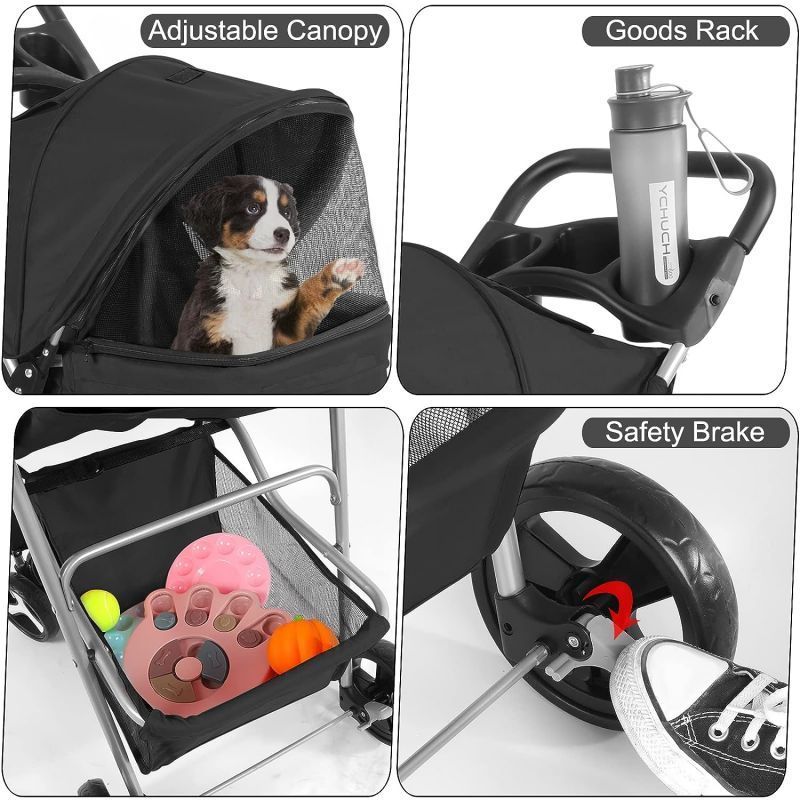 Wholesale Four Wheels Luxury Pet Cat Dog Stroller with Storage Basket Handle and 360 Front Wheel Rear Wheel Brake